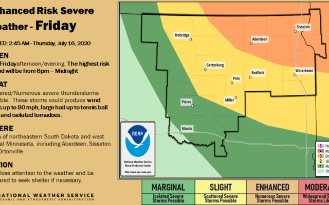 Northeast South Dakota under an “enhanced risk” of severe storm development Friday night  (Audio)