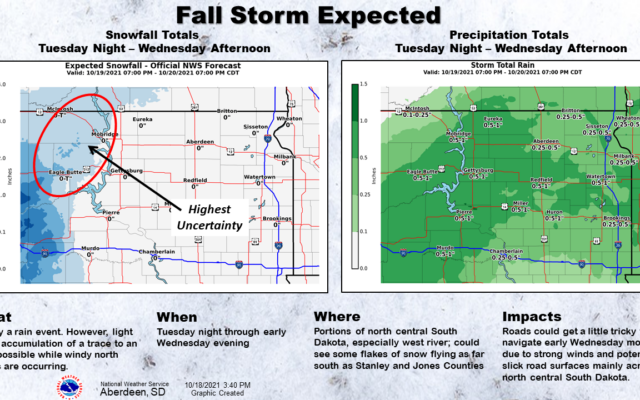 Midweek storm system will track across South Dakota; rain expected for I-29 corridor  (Audio)