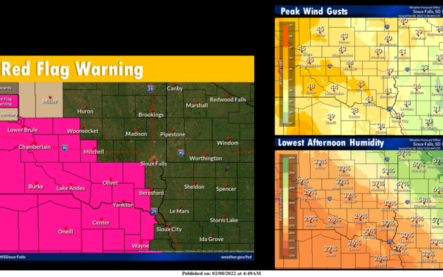 Mid-Winter Red Flag Warnings posted for central, southeast South Dakota  (Audio)