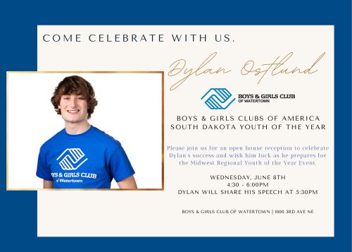 Dylan Ostlund being recognized Wednesday at Watertown Boys and Girls Club